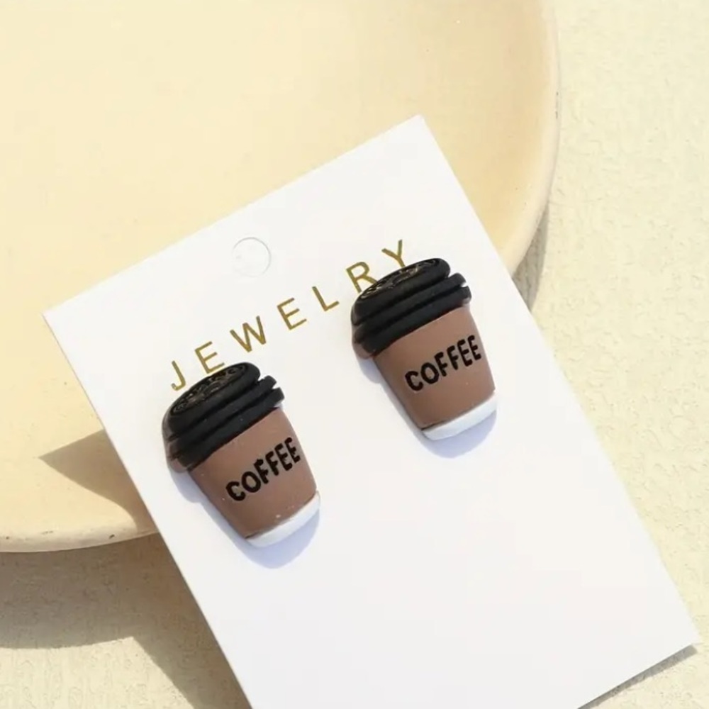 BOGO! Coffee cup stud earrings - Boutique NEW - Picture 2 of 7